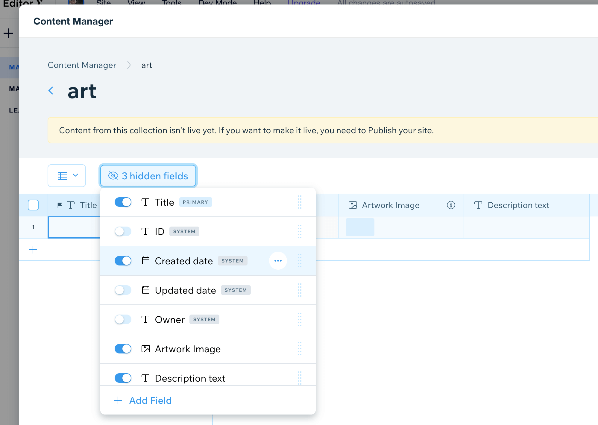 Add fields to create a custom data model.