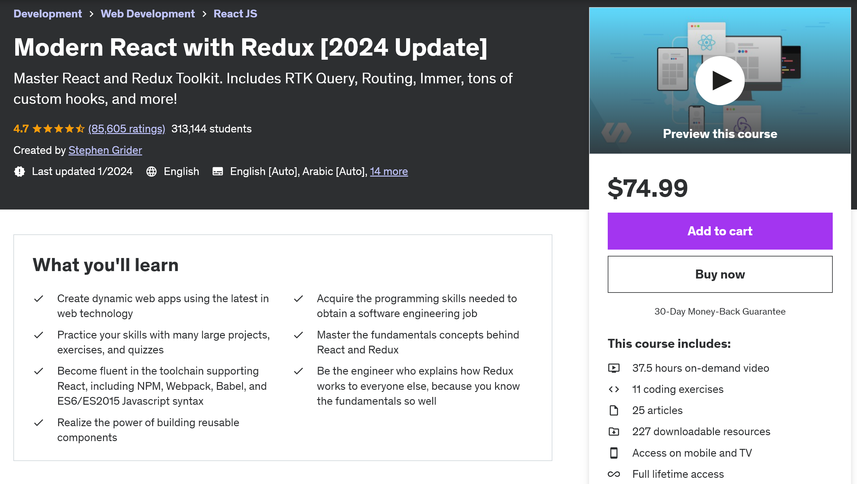 Modern React with Redux course on Udemy By Stephen Grider