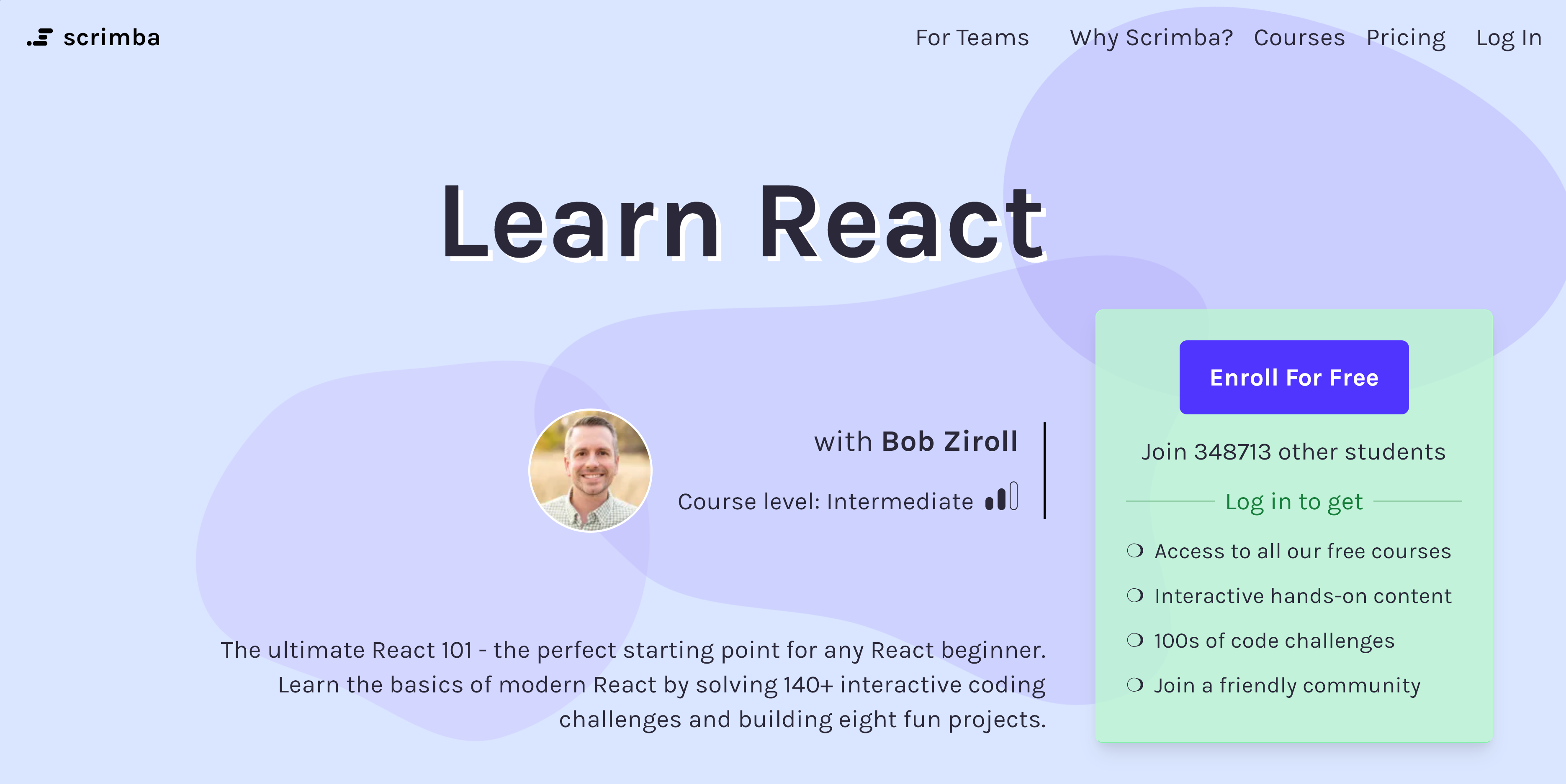 Learn React course on Scrimba