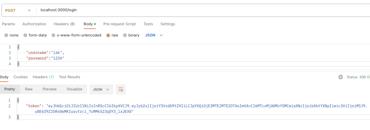 Example token output