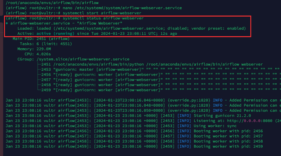 airflow-webserver service status check